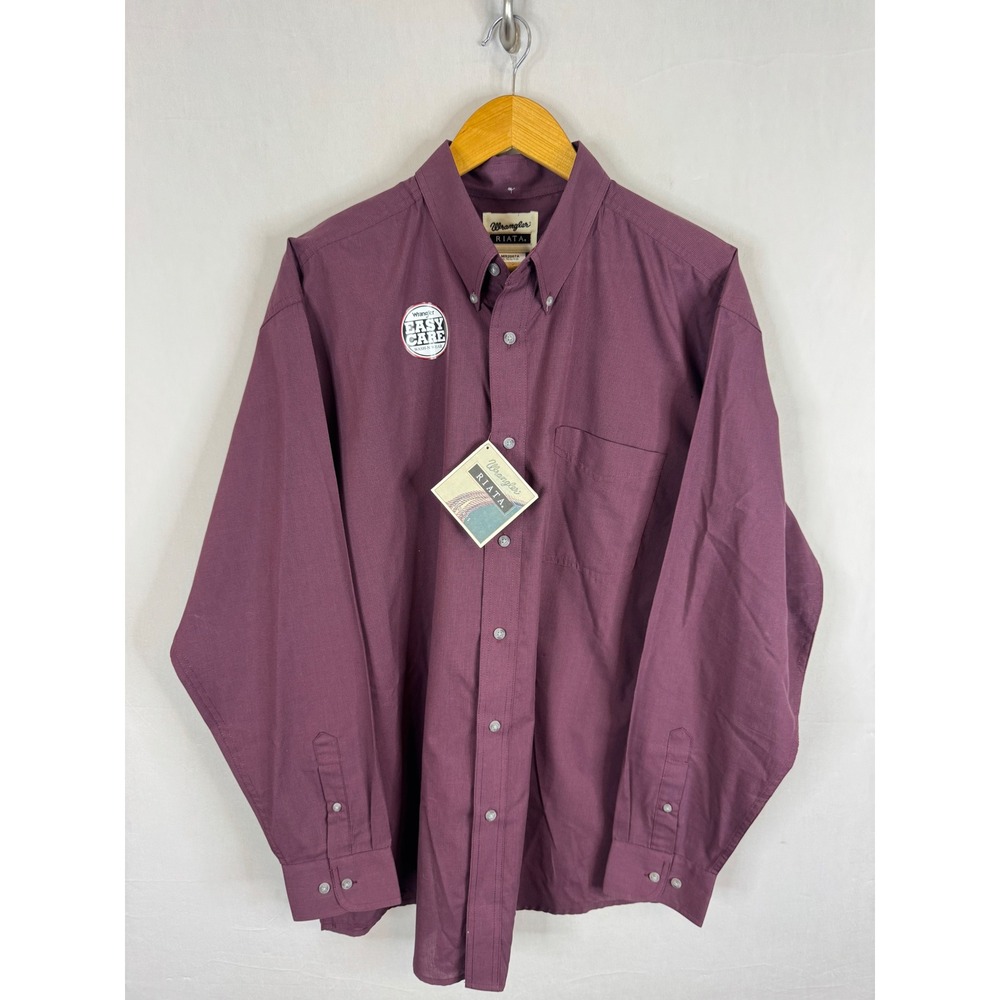Wrangler Riata Mens XL Burgundy Long Sleeve Button Down Easy Care Shirt MR2067A